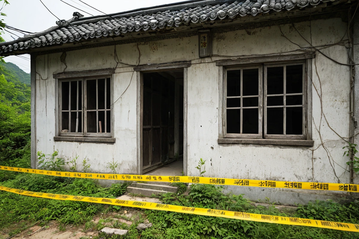 원동면의 한 건물 철거 전 상태를 정확히 파악하기 위해 철거 업체 직원이 건물 외부를 조사하는 장면. 건물 외벽에 표시된 철거 계획서와 측정 도구가 보이며, 건물 주변에는 철거를